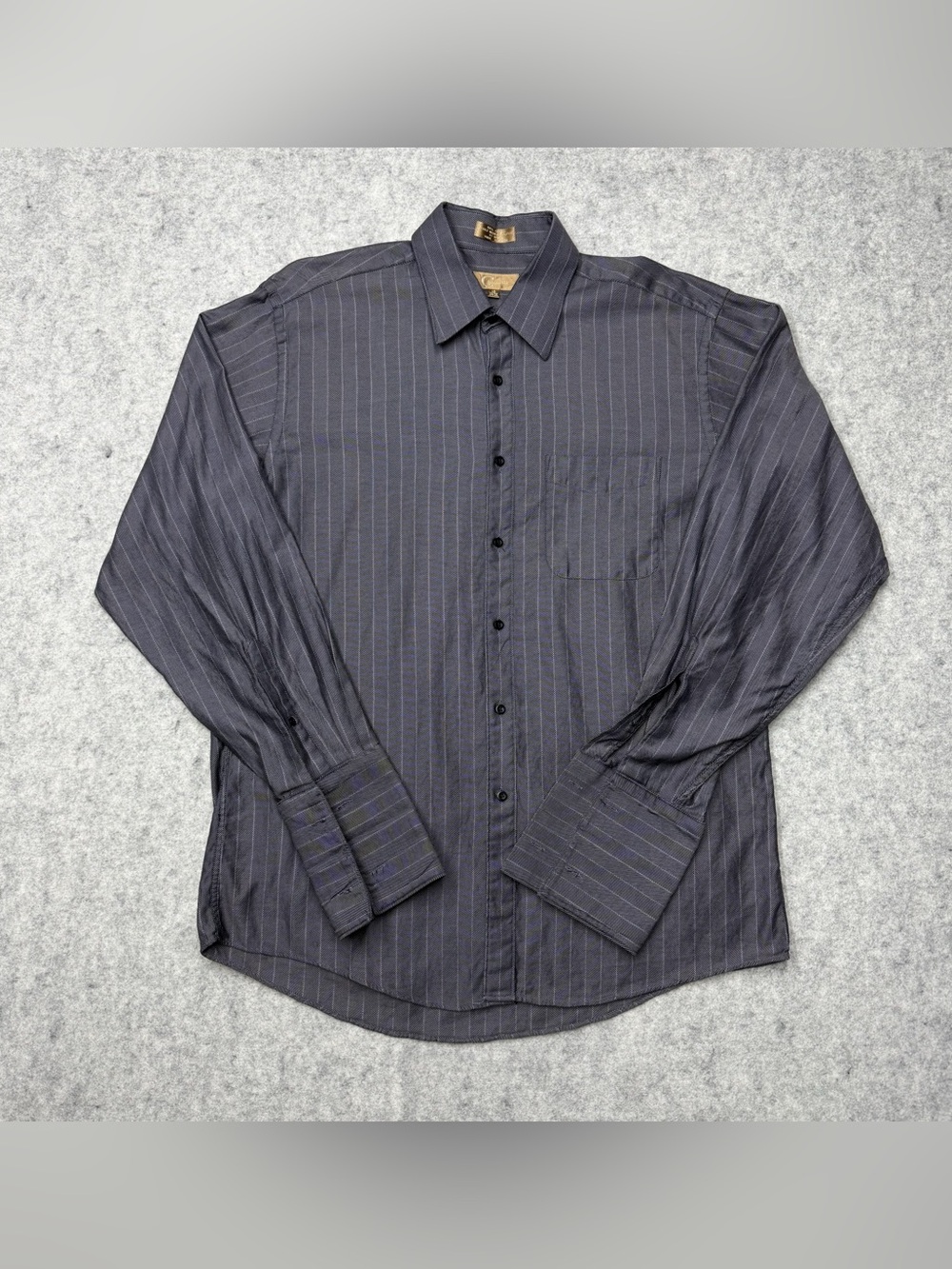 Chiarelli Men’s Dress Shirt 16 (34/35) Grey Striped 100% Cotton Long Sleeve